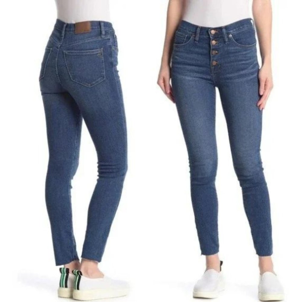 Madewell 9" Mid To High Rise Skinny Jeans Button Fly Raw Hem